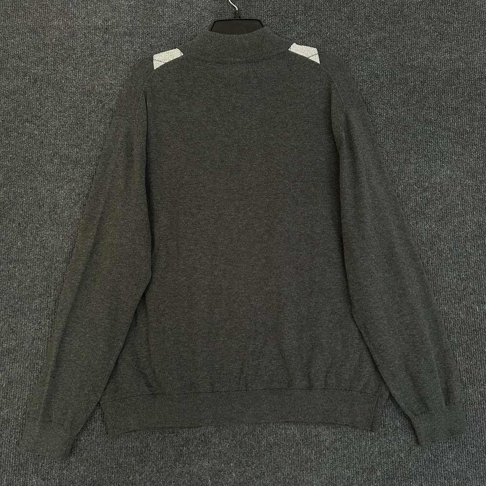 Tasso Elba Mens XXL Argyle Sweater Dark Gray LS Mock Neck 1/4 Zip Preppy Cotton - Picture 5 of 12